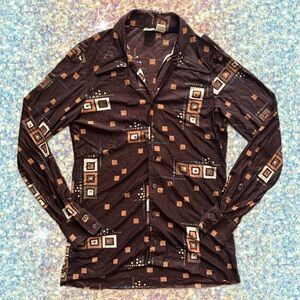 Funky Brown Button-Up Long-Sleeve